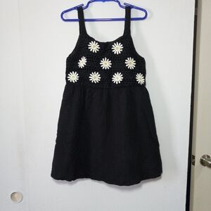 Btween Black Crochet Daisy Dress with White Flower Accents Size 6